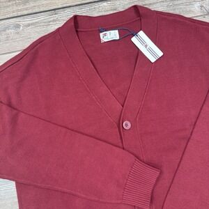 FILA Baseline Cardigan Mens Large L Burgundy V Neck Button Front Sweater NEW‎